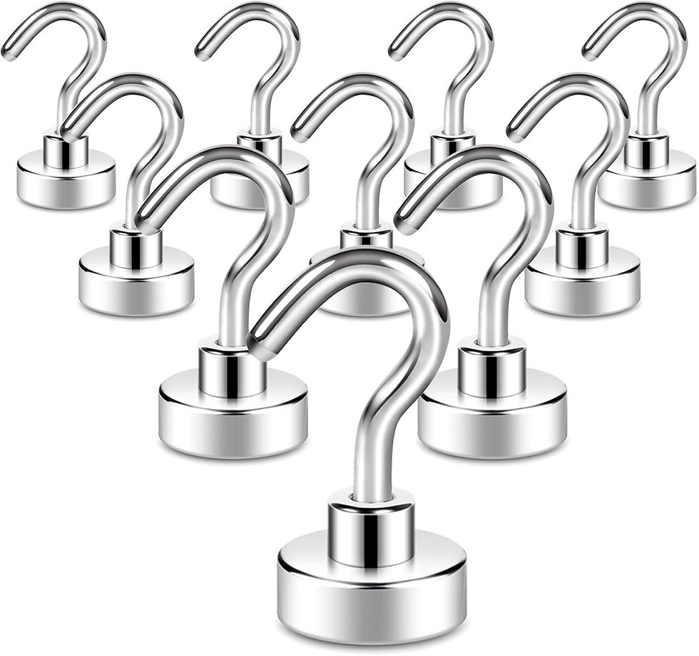 Several silver magnetic hooks