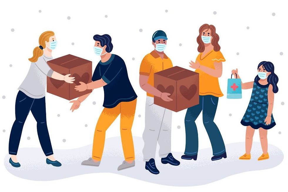 An illustration of people giving back to the society through donations