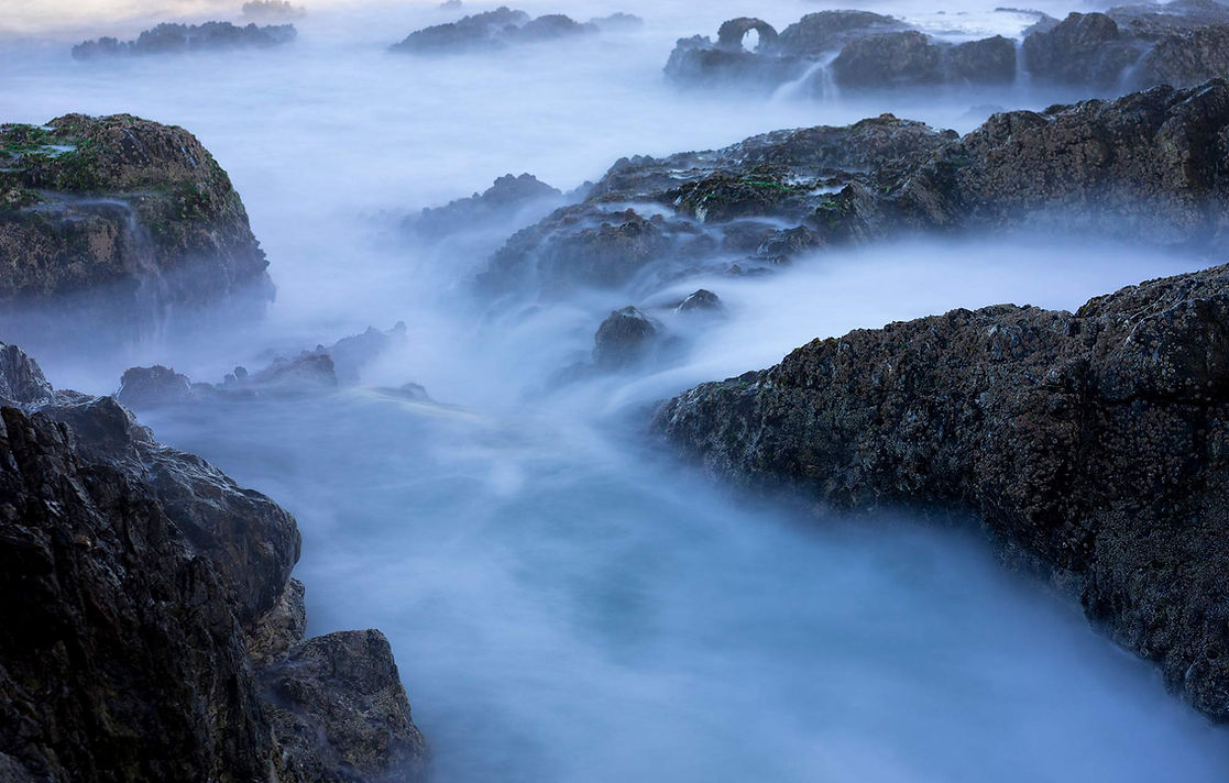 Eugene's Slow Shutter photography of coastal rocks