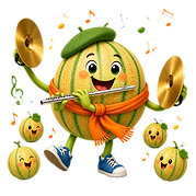 Firefly_gpt-image_Créer moi 1 melon rond vert orange sur fond blanc qui joue Cymbale