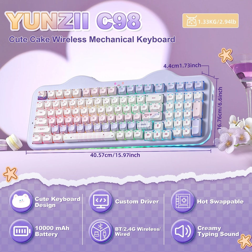 Yunzii lanza el teclado mecánico inalámbrico C98 MAO Cake Kitten.