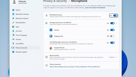 Windows 11 incorpora un control por aplicación para el acceso al micrófono, la ubicación y la cámara