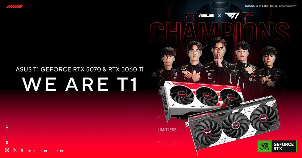 ASUS presenta las tarjetas gráficas RTX 5070 y RTX 5060 Ti con la marca conjunta del equipo de e-sports T1