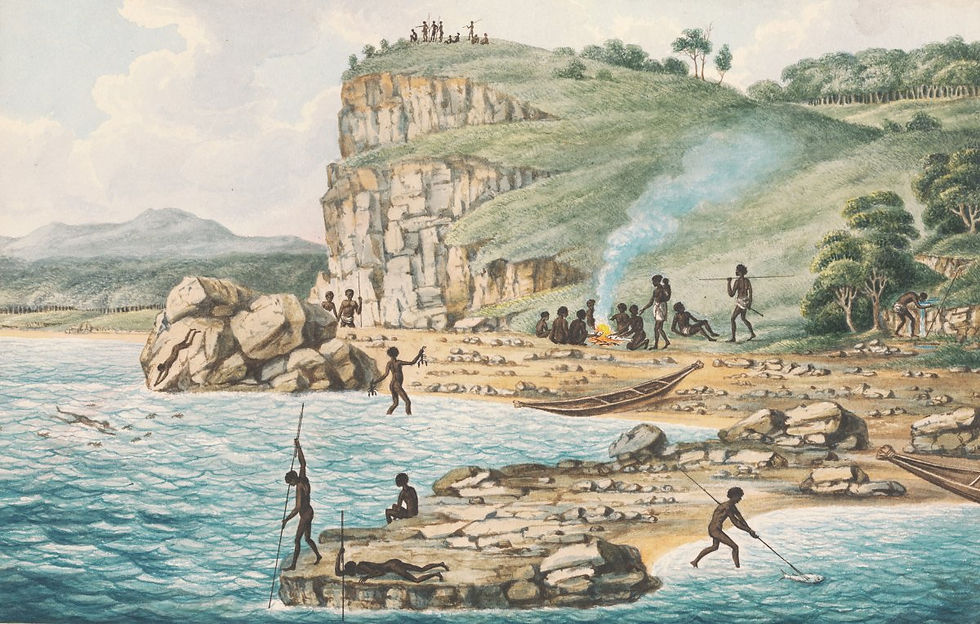 Joseph Lycett (1817) Aboriginal Australians spearing fish and diving for shellfish, New So