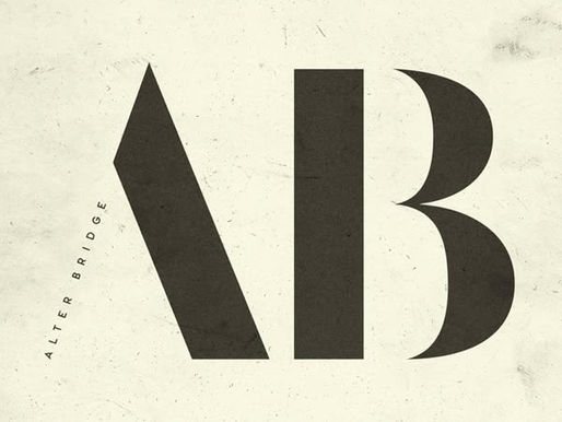 Stylized "AB" logo in bold black on a textured white background. Small diagonal text reads "ALTER BRIDGE" beside the "A".