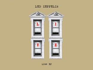 Marble window structures spelling "LIVE" in red letters, set against a beige background. Text: "LED ZEPPELIN Live EP" above and below.
