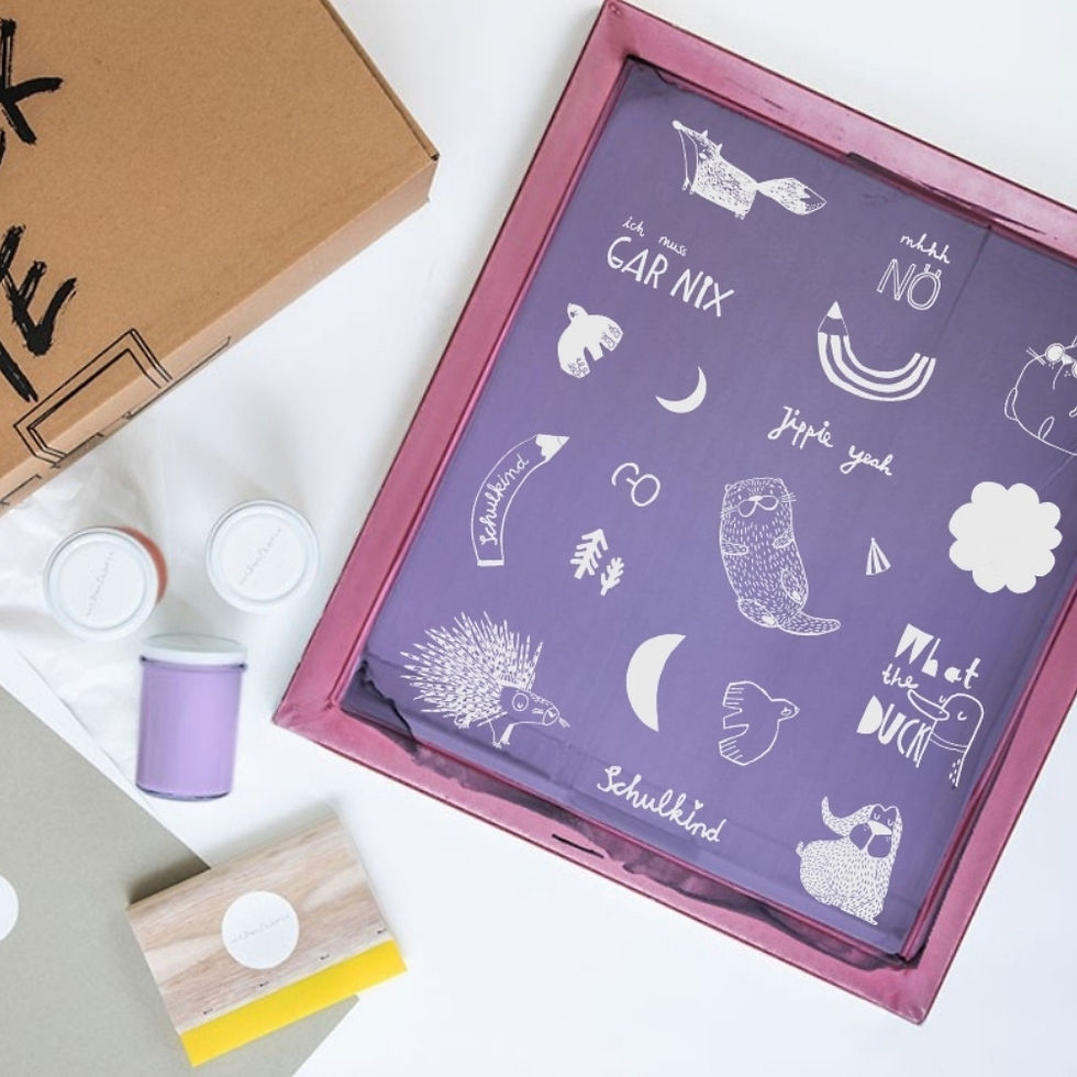 Siebdruck Glossar, Siebdruck DIY Kit mit Farben, Rakel und Sieb