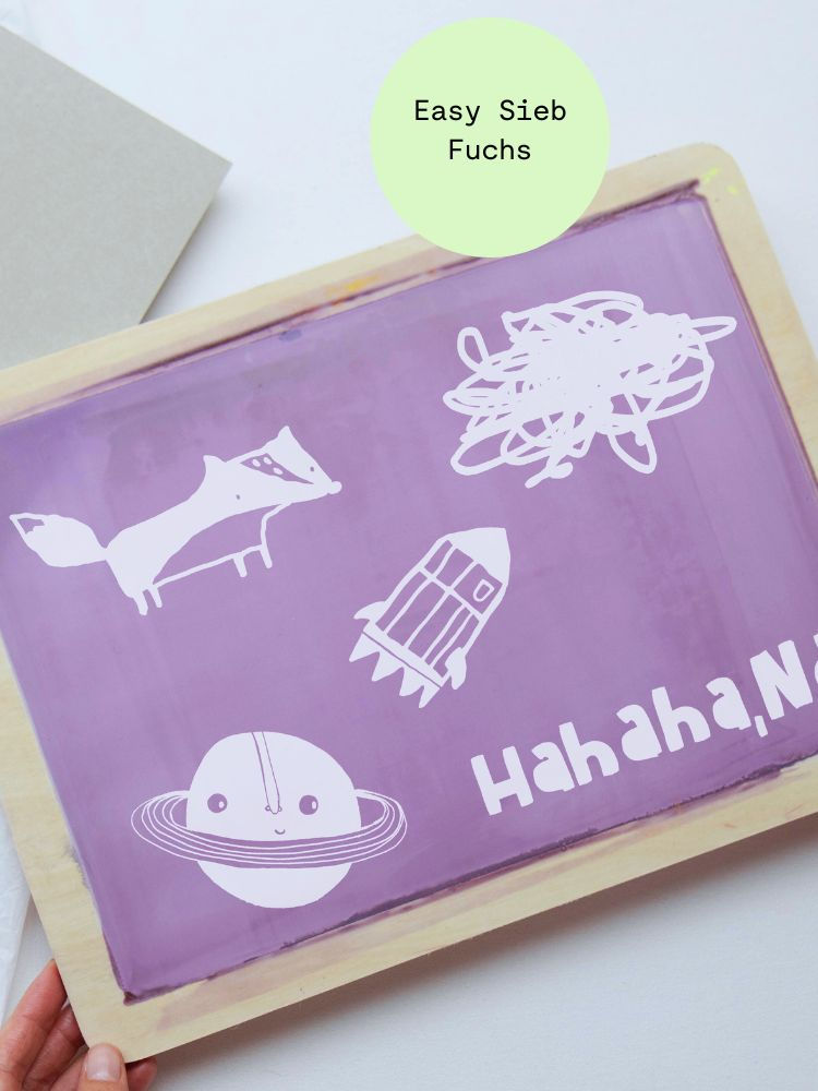 Kleines Siebdruck-Sieb aus Holz mit 5 Motiven