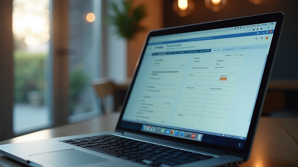 Eye-level view of a laptop screen displaying an online application form