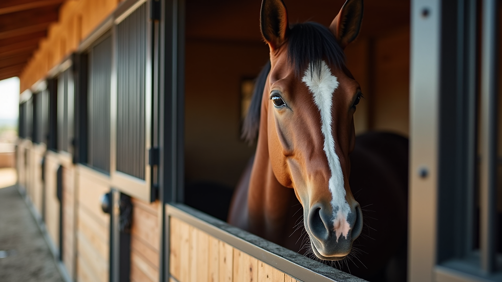 High angle view of a horse breathing calmly in a clean stable