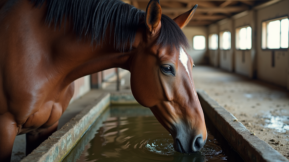 High angle view of a horse drinking water from a trough in a stable