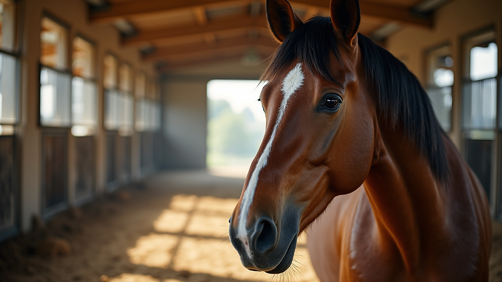 High angle view of a horse in a clean, dust-free stable