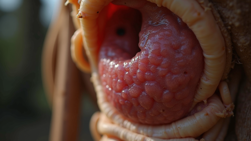 Close-up view of a horse's stomach anatomy highlighting ulcer areas