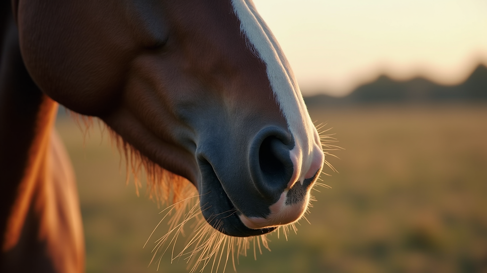 Close-up view of a horse breathing with visible nasal discharge