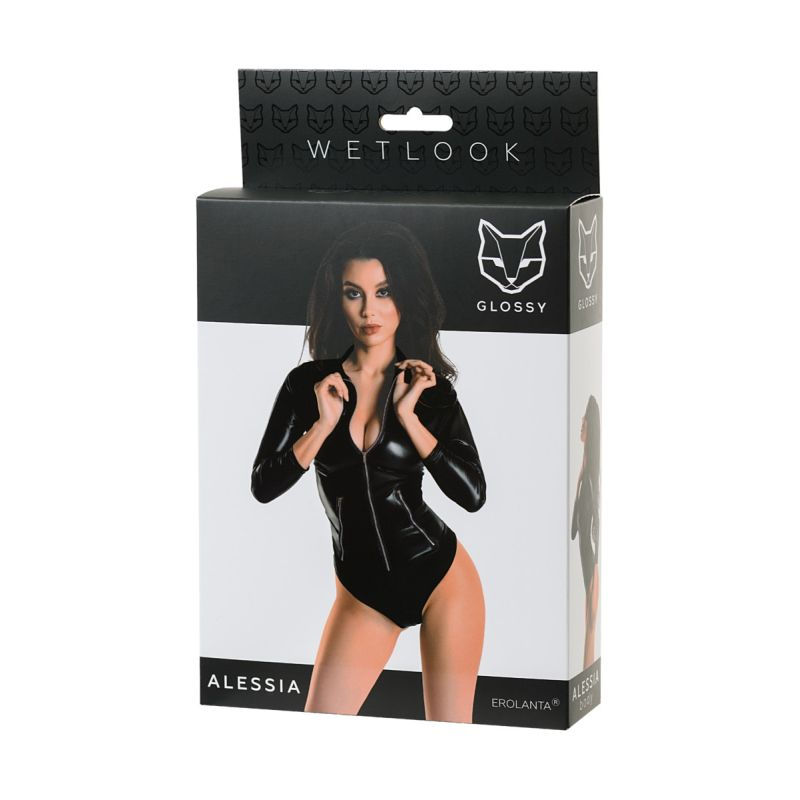 Thumbnail: Glossy Wetlook Bodysuit w Zip Alessia