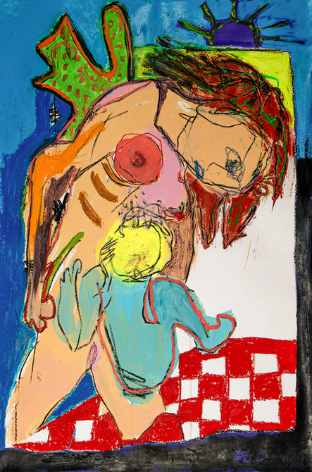 Peinture figurative de Nataly Goubet. Le sujet = la Mère et l'enfant. La série= MOTHER