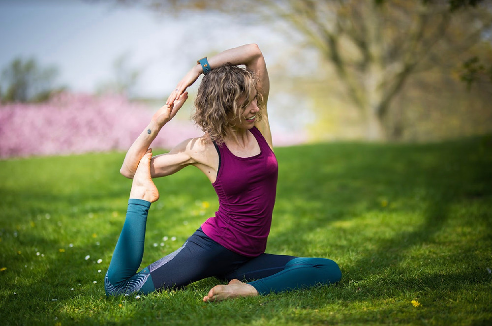 Caroline from The Plan Harrogate doing Yoga pose