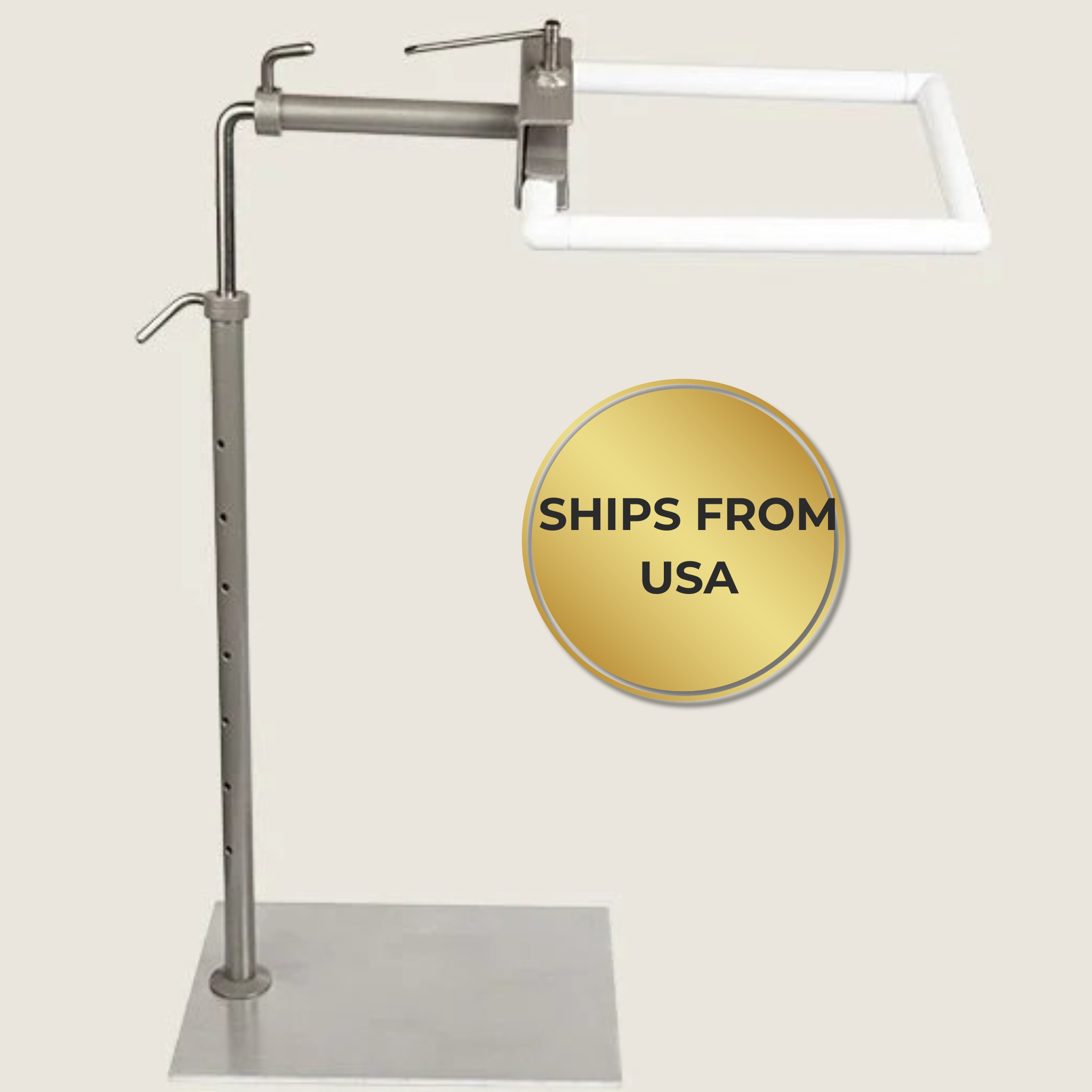 Silver-Grey Stainless Steel Embroidery Floor Stand Adjustable Clamp