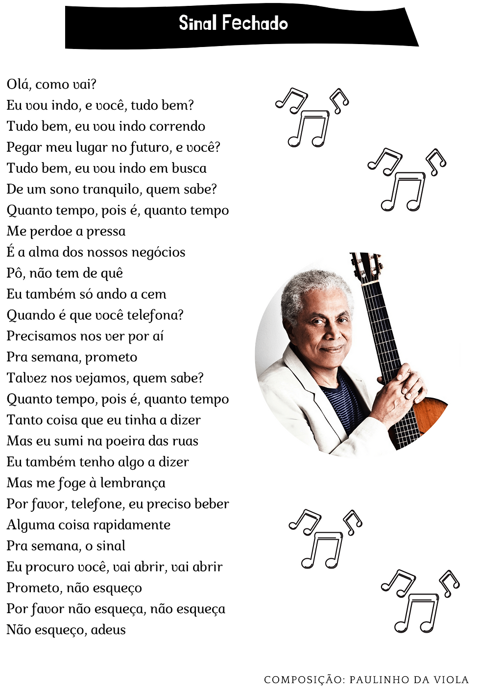 Letra Sinal Fechado de Paulinho da Viola