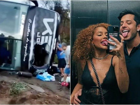 Ônibus com Sthe Matos e Kevi Jonny tomba na Bahia; equipe e casal passam bem