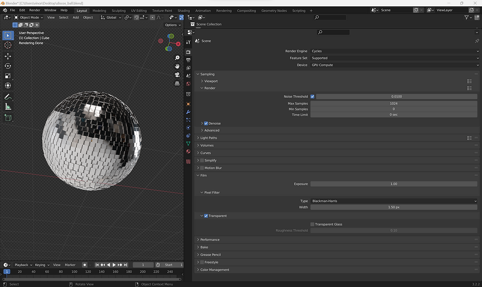 Le logiciel Blender avec l'onglet Transparent coché