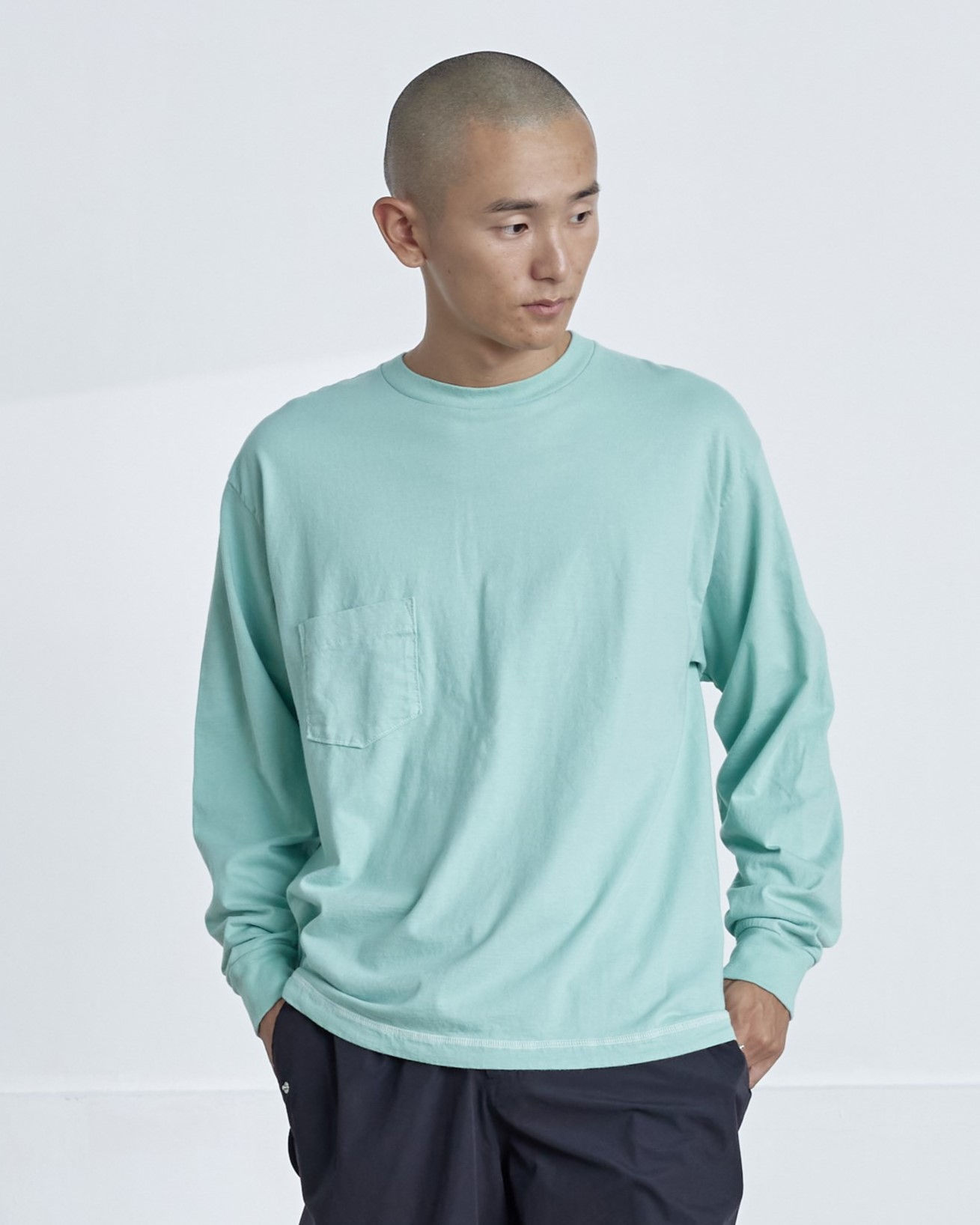 Long Sleeve Switch Pocket Tee -TURQUOISE-