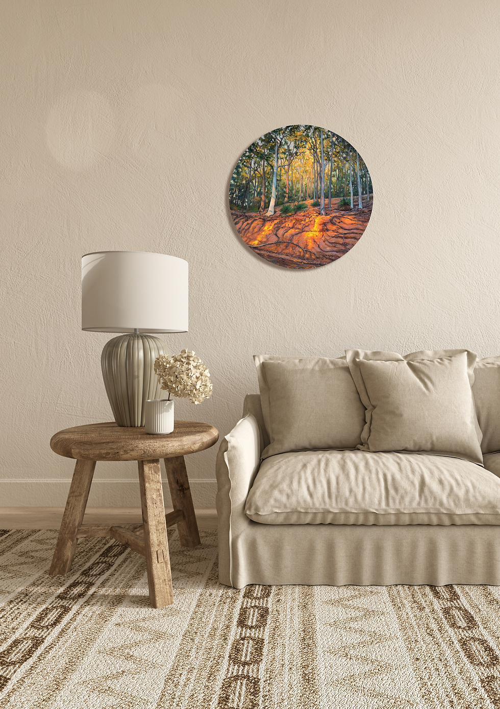 Thumbnail: Summers Afternoon Glow forest painting oil over gold leaf