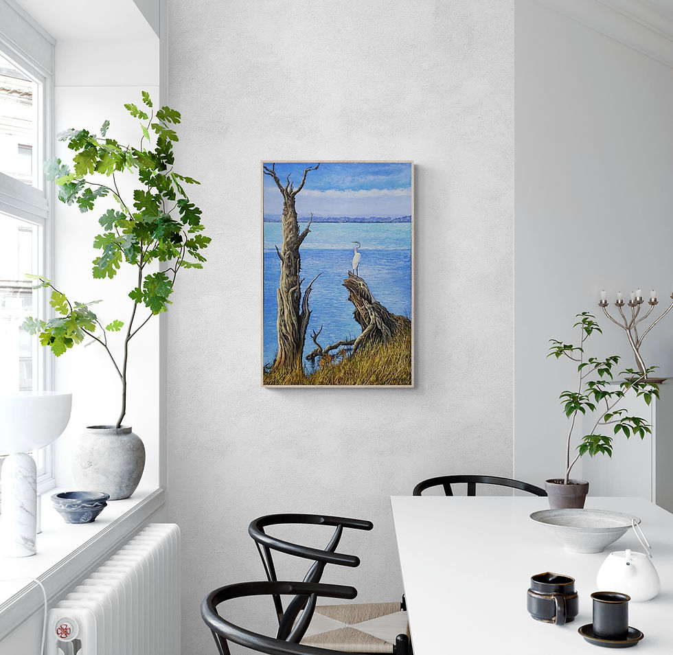 Thumbnail: Tranquil Vista white egret original oil painting by Corrine Rapley