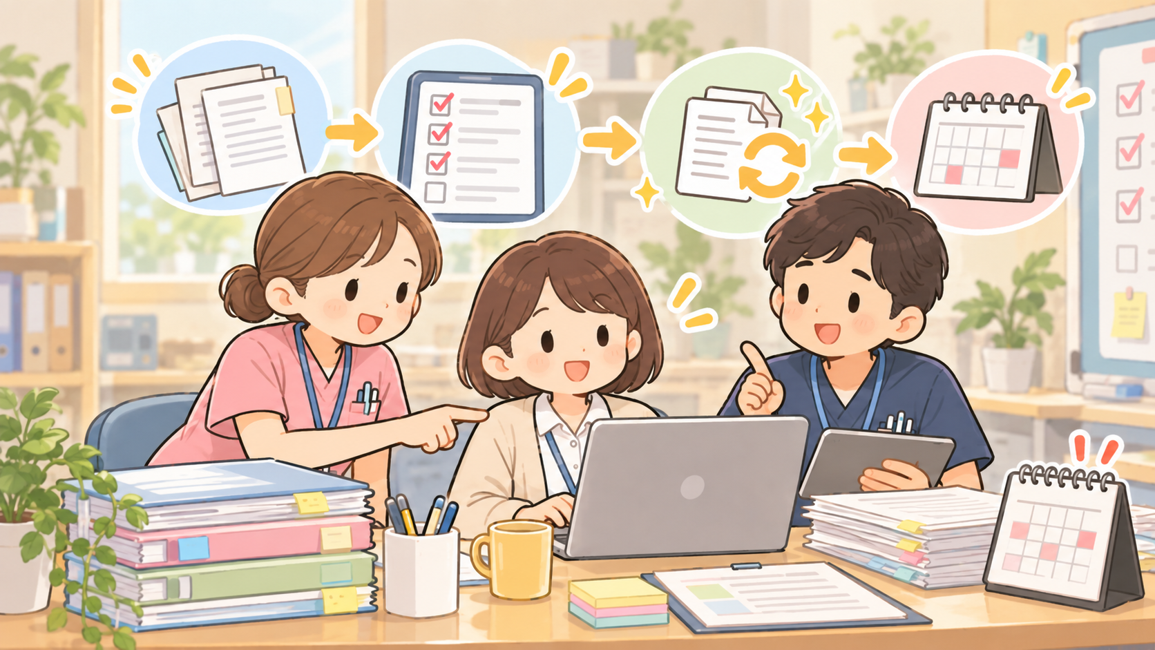 訪問看護指示書の更新依頼を整理して管理するイメージ