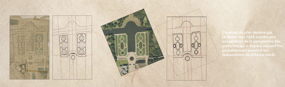 Analyse de la constructoin des parterres de le Nôtre et de leur restauration au XIXème siècle.