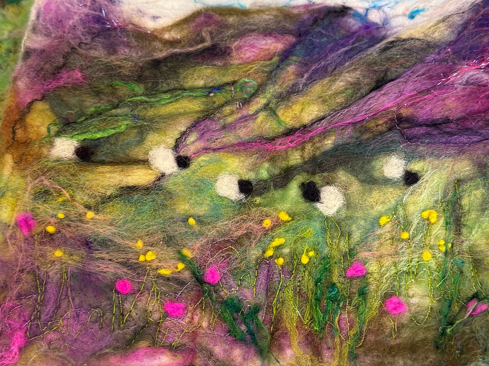 mixed media - needle felt and free machine embroidery - showcasing student work