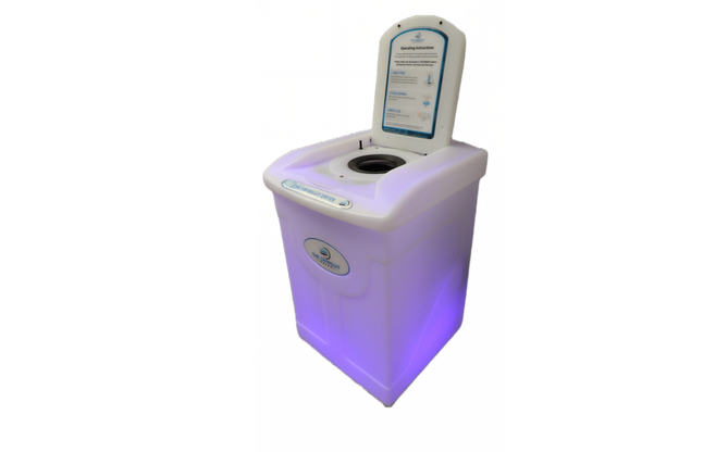 Sèche maillot de bain intégré dans un meuble couleur bleue