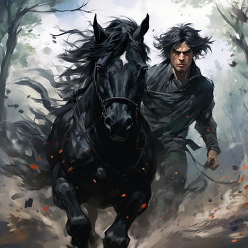 kimo.__an_athelict_handsome_man_running_against_a_black_horse__3ce47bb4-65fe-444c-8fb1-e0a