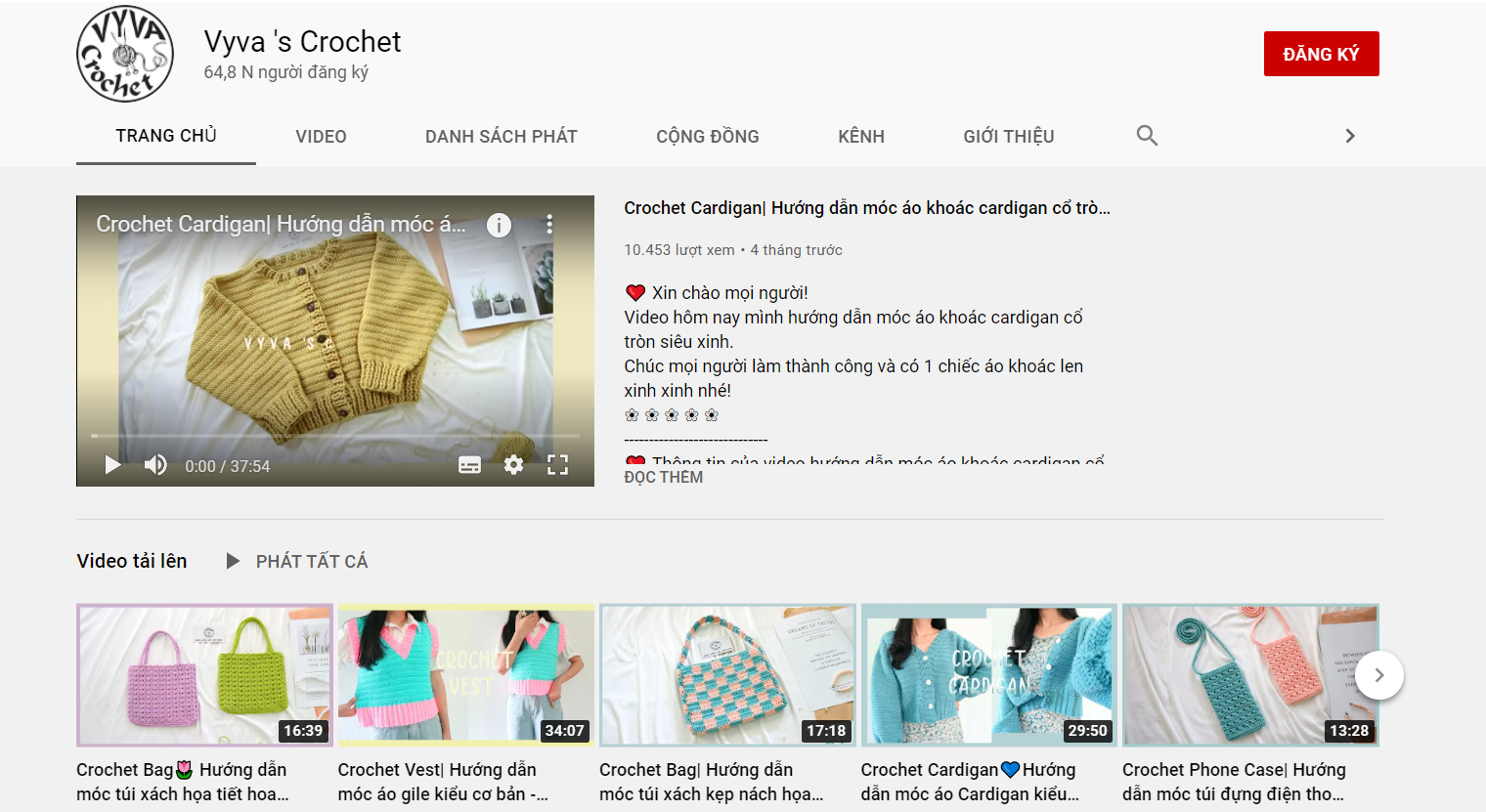 Kênh youtube Vyva’s Crochet
