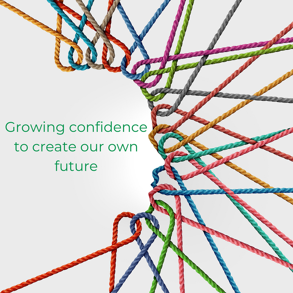Image of person's face made of interlinked ropes depicting the knowledge, relationships and networks that help build the confidence to create your own future