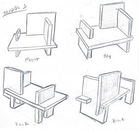 Sketches from different angles of foamcore model version 3.