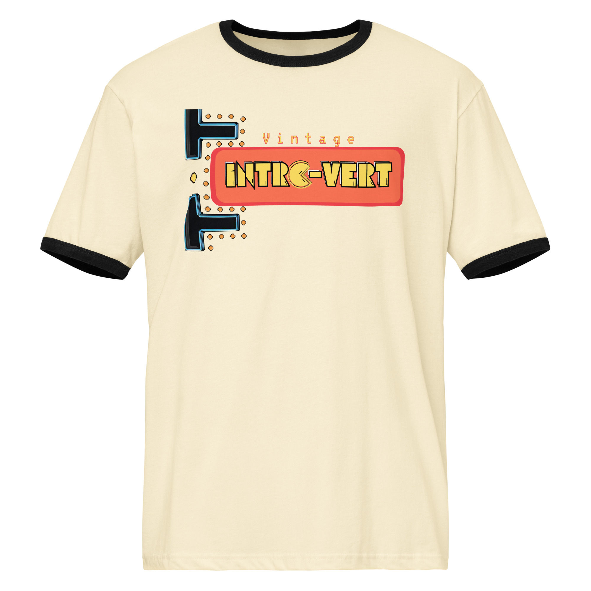 Introvert Vintage Arcade Ringer Shirt - Pac-Man-inspired Personality Apparel
