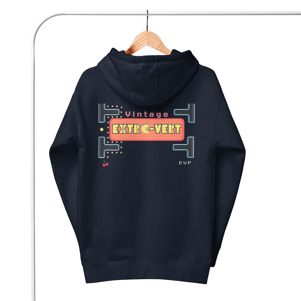back of a navy hoodie that says Vintage Extrovert | From yfyv.studio