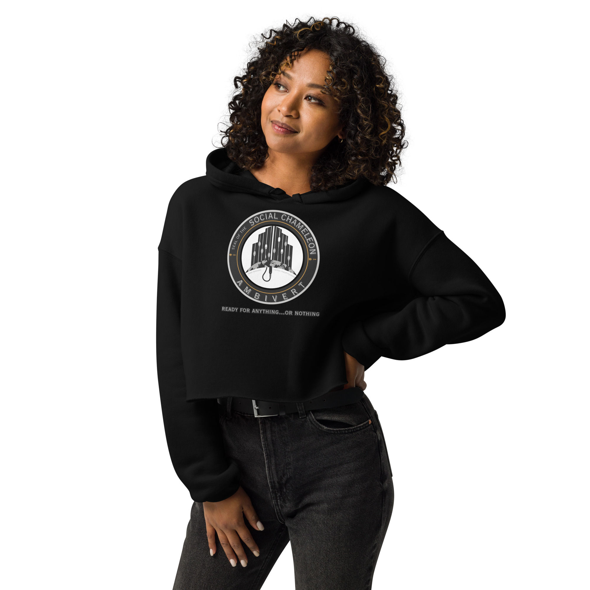 Ambivert Introvert Extrovert Official Seal Women's Crop Hoodie: Ambivert Edition