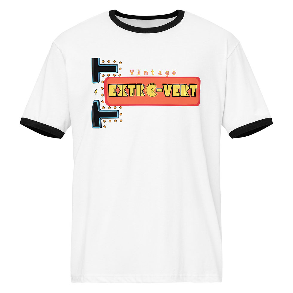 Thumbnail: Extrovert Vintage Arcade Ringer Shirt - Pac-Man-inspired Personality Apparel