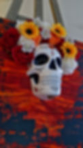 Tableau Mexican Skull avec crâne décoré de fleurs.