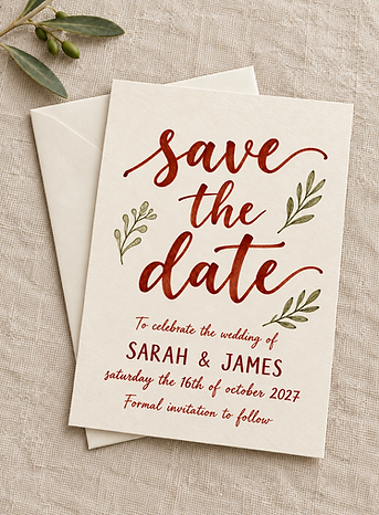 Save the Date Card produced at Ozari Collective