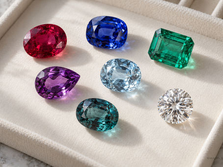 Colours and cuts of different lab-grown gemstones, generated illustration