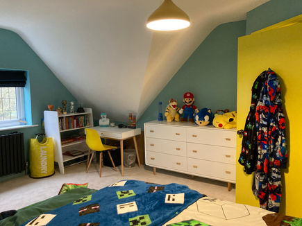 Blue and yellow childrens bedroom