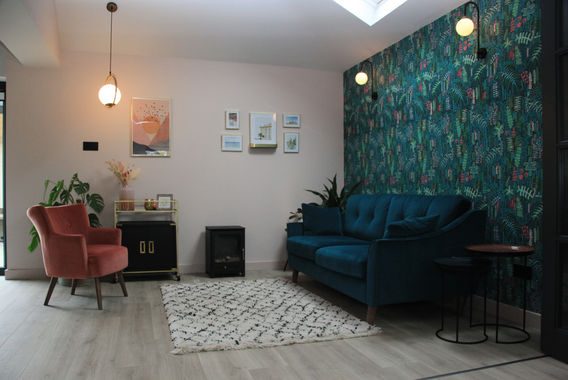 Zoned colourful living area in extension