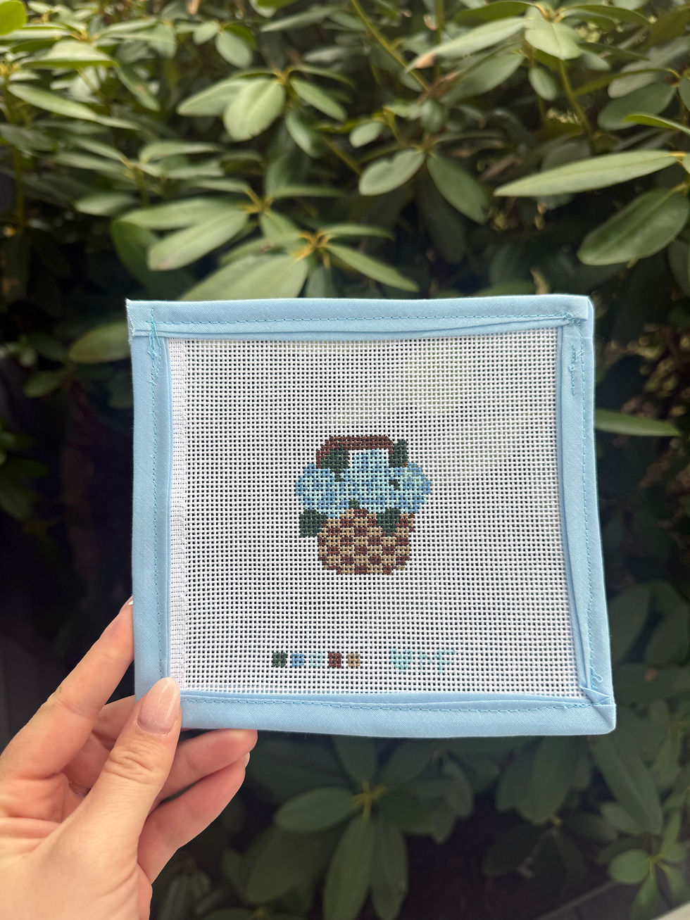 Thumbnail: Hydrangea Basket Needlepoint Canvas – Hand Painted | 16 Mesh 