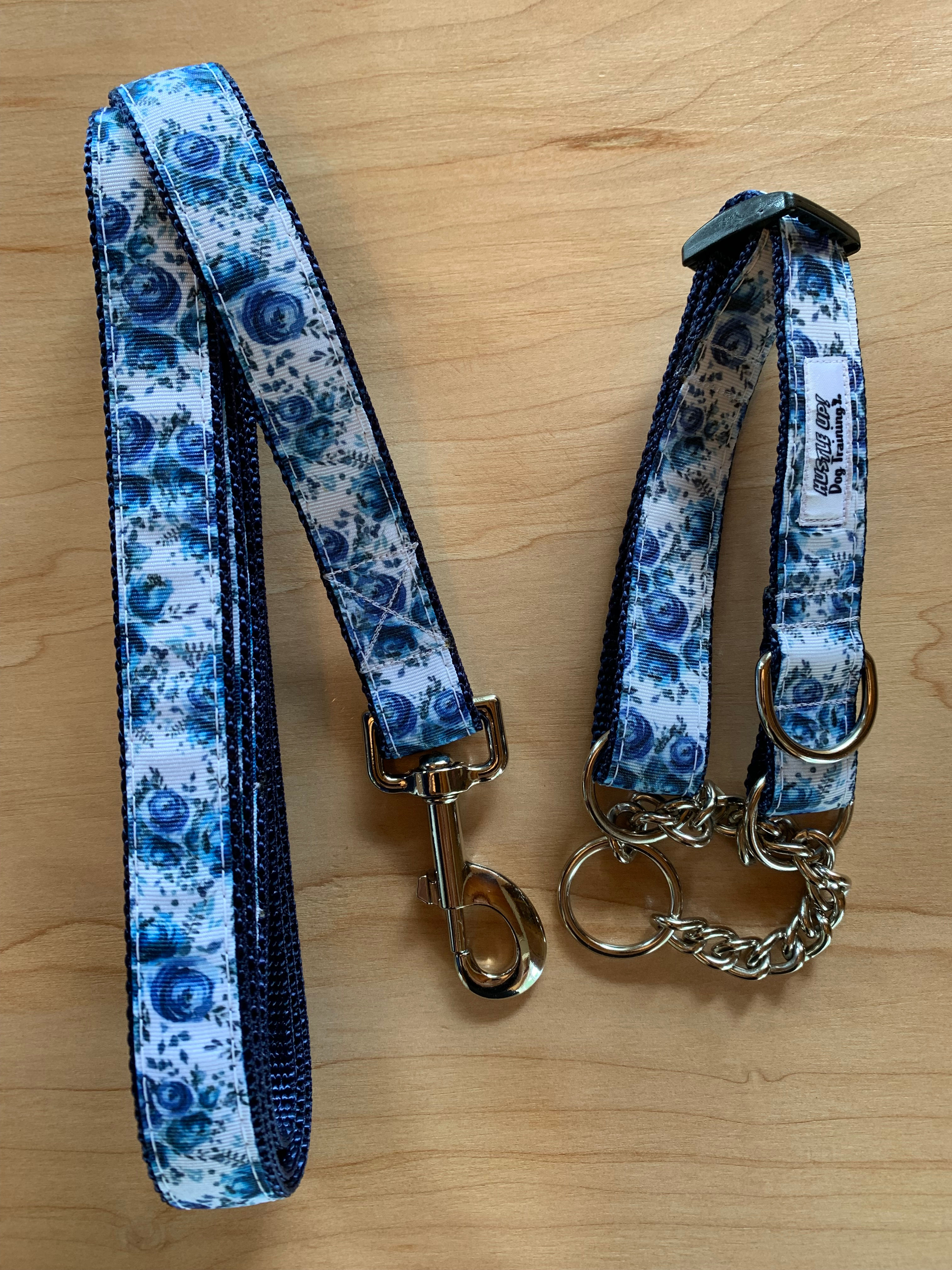 Blue Flowers Dog Collar & Leash