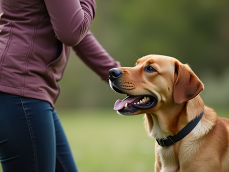 A dog trainer using treats to train a dog with bribing reinforcement.