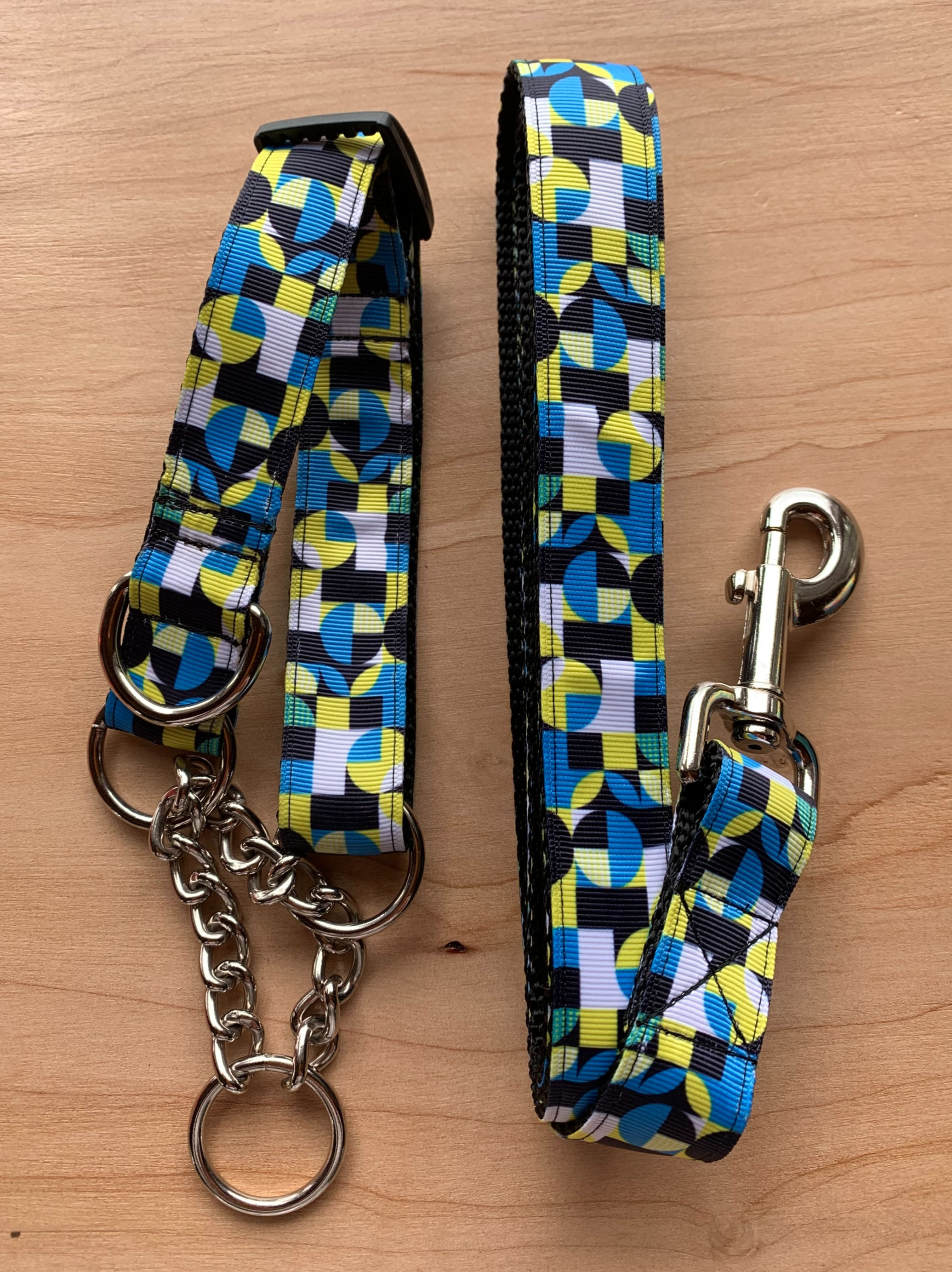 Yellow & Blue Dog Collar & Leash