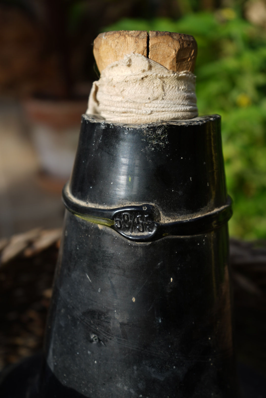 Antique Hand-Blown Demijohn in Original Woven Basket